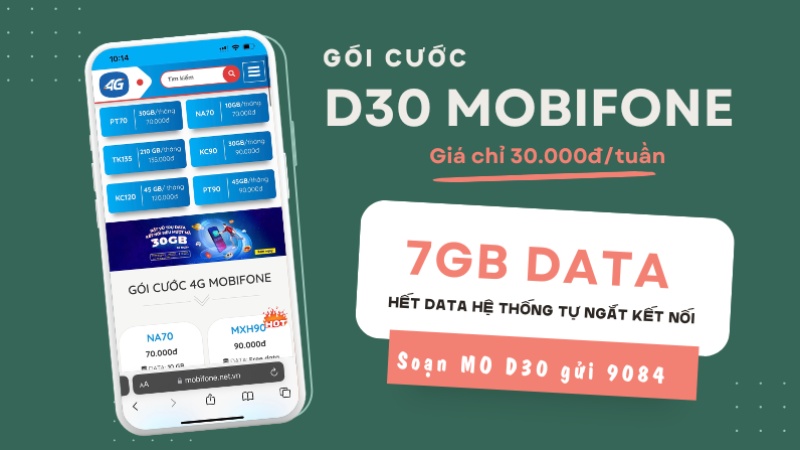 Đăng ký 4G Mobi 1 tuần gói D30