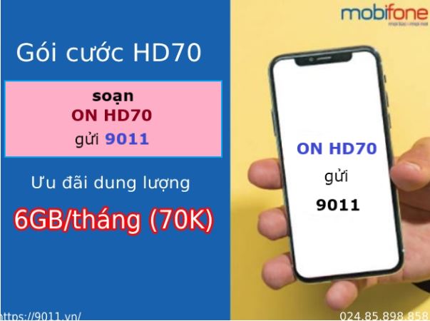 Khuyến mãi 6GB khi đăng ký 3G Mobi 1 tháng giá rẻ gói HD70