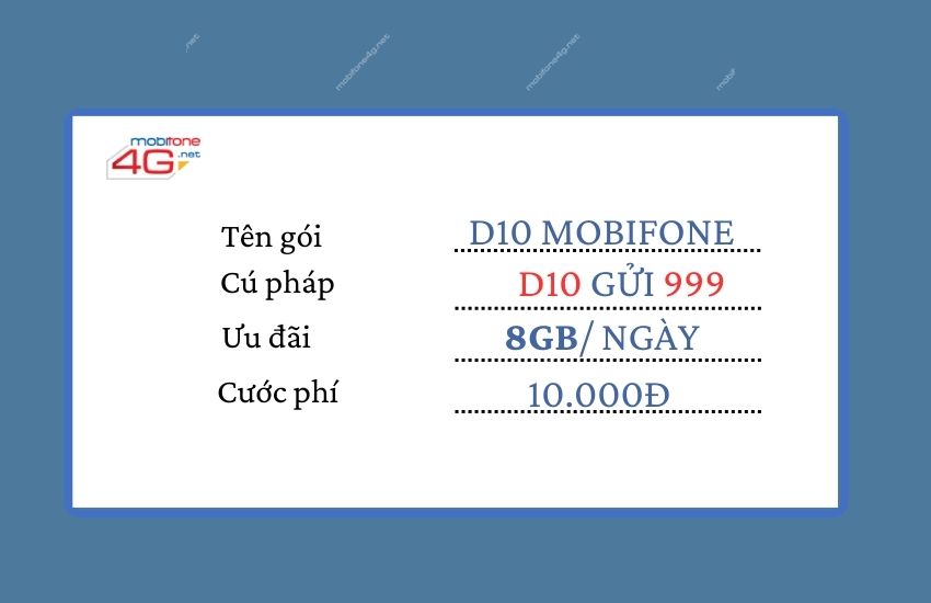 Thông tin chi tiết về gói D10 Mobifone 1 ngày - Data 4G siêu tốc